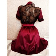 Халат атласный с коротким рукавом и ажурной спинкой Мегали 1274