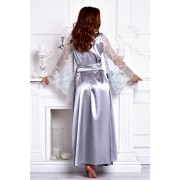 Изысканный атласный халат с кружевными рукавами Серебро (Серый) 1290